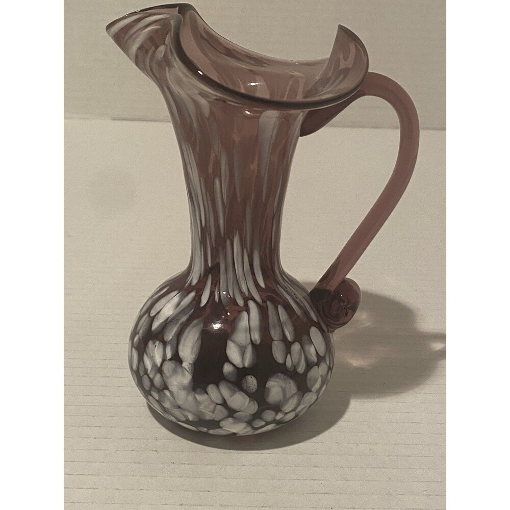 Amethyst purple  Hand Blown Art Glass w/ White Splatters Small Pitcher Oil Spots